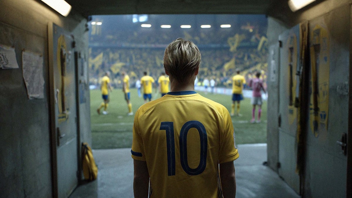 En fotbollsspelare för sig redo för att gå ut på planen.