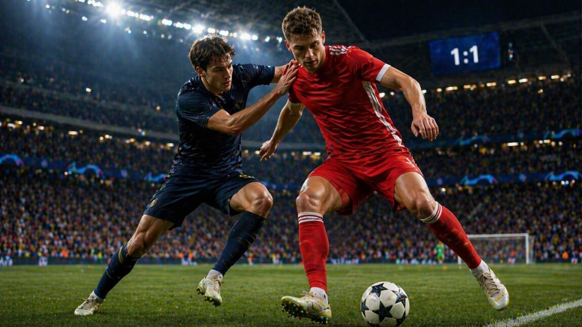 Stillbild från ett en toppmatch i fotboll