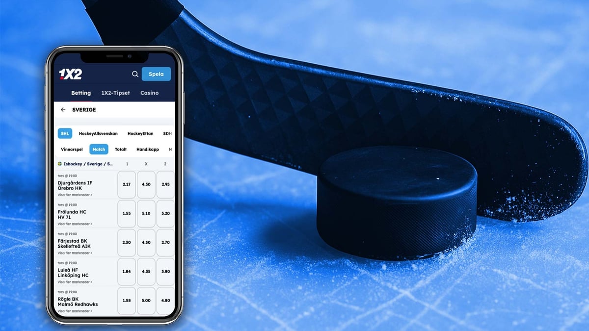 En illustration av spelutbudet på NHL och SHL på helgens matcher hos 1X2