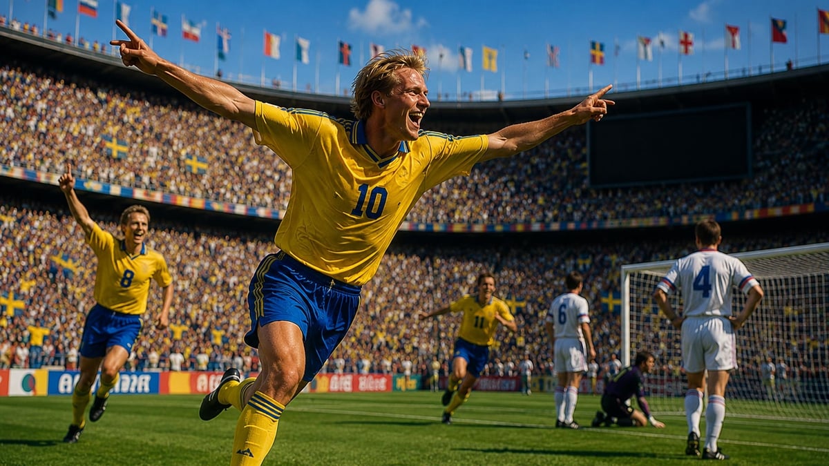 En bild som föreställer Sverige i VM.