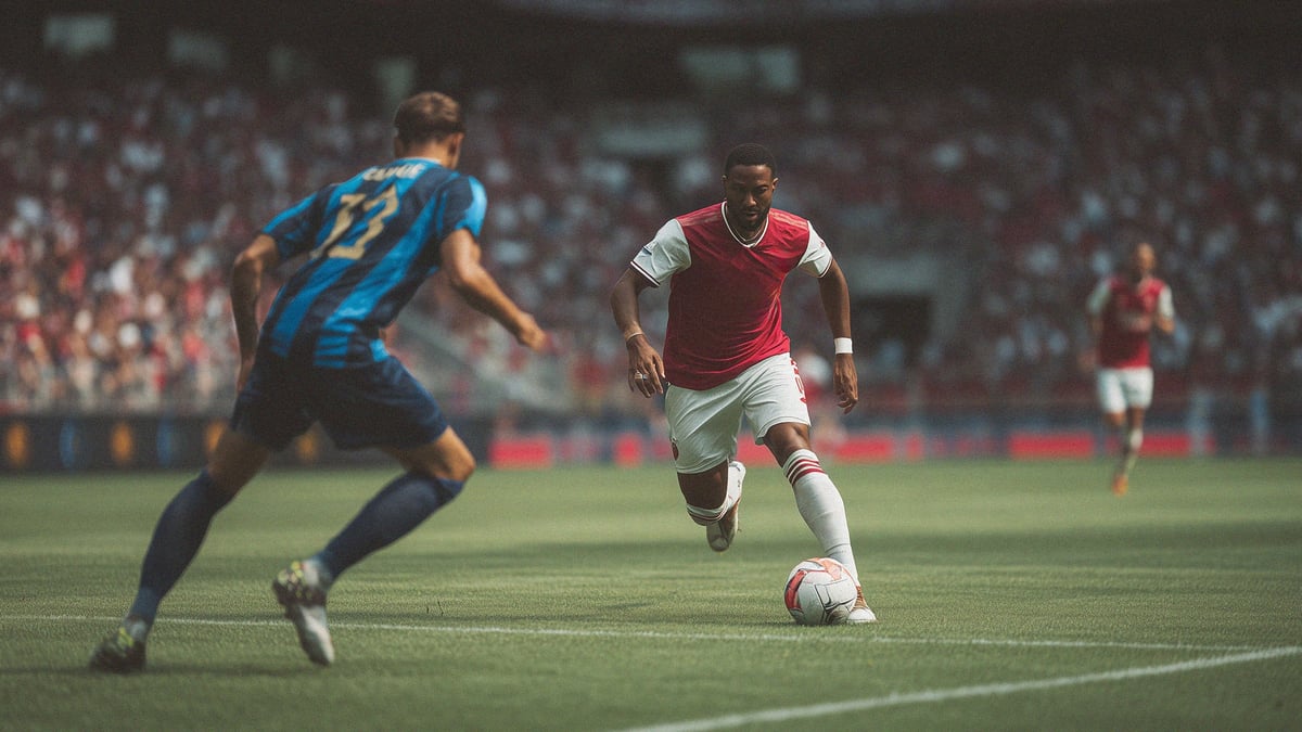 Två spelare i en stor fotbollsmatch.