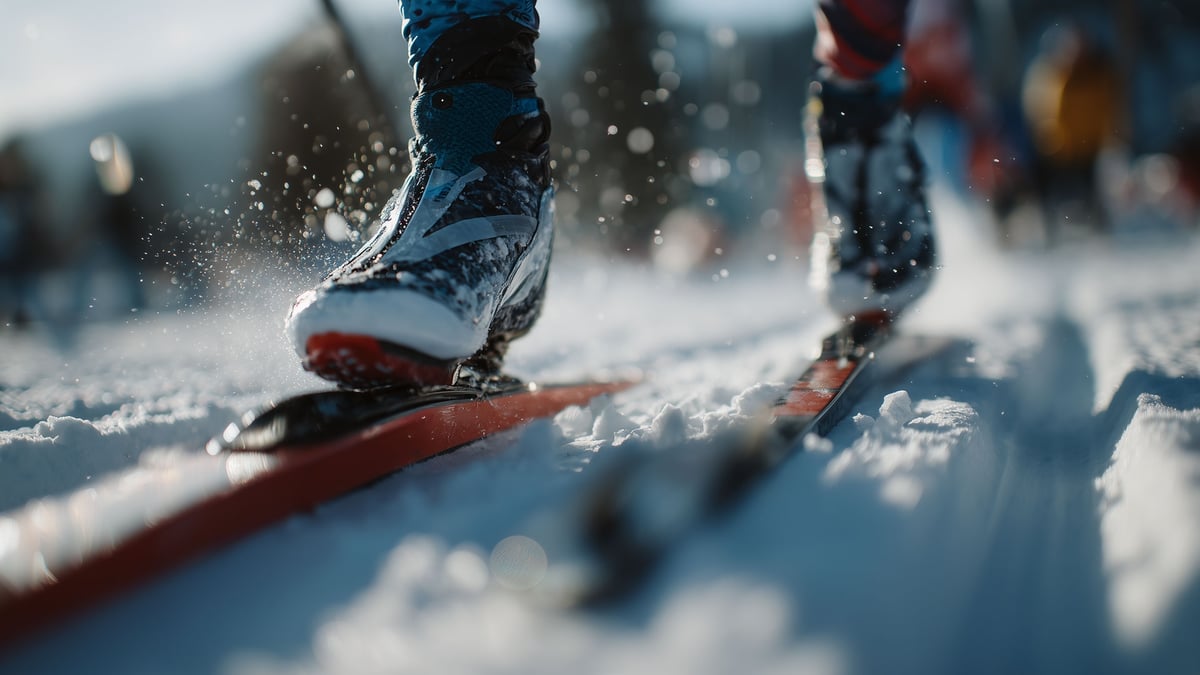 Närbild på en skidåkare som kämpar i Tour de Ski.