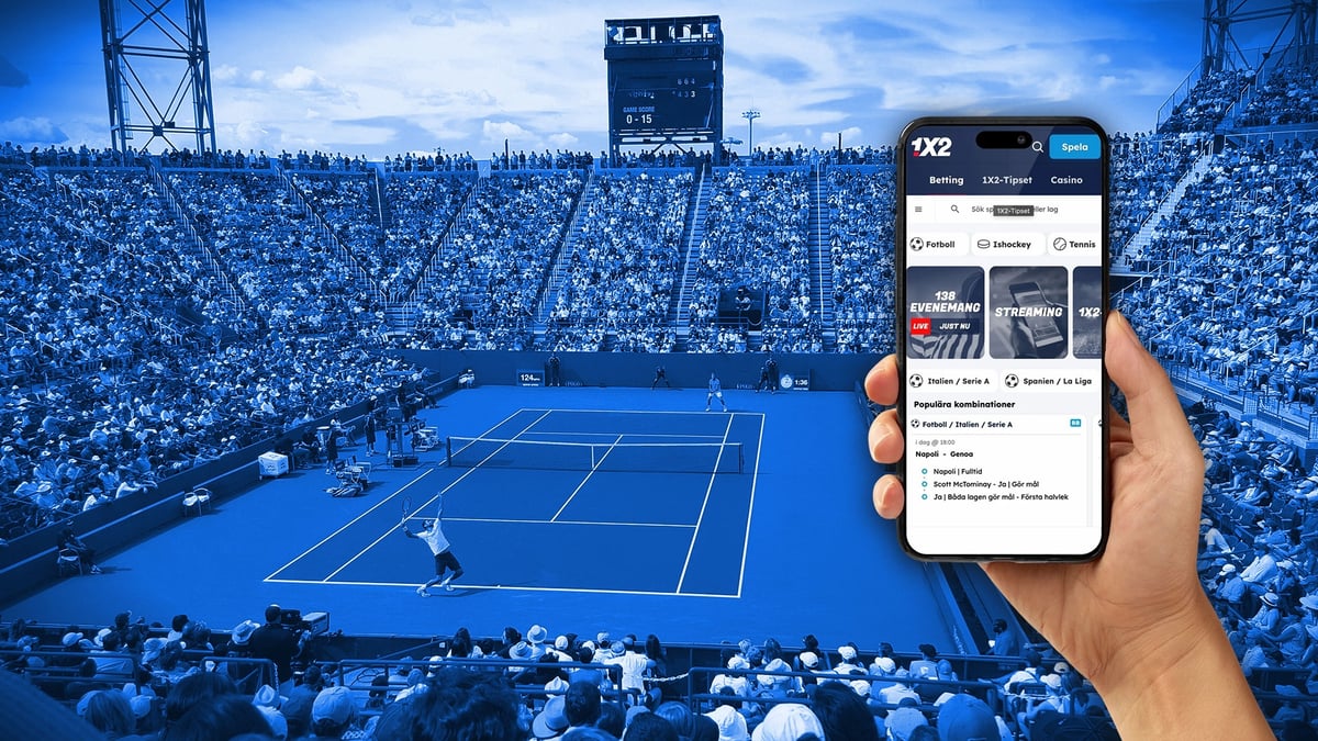 En bild på en tennismatch och en som spelar med snabbkombo på 1X2.