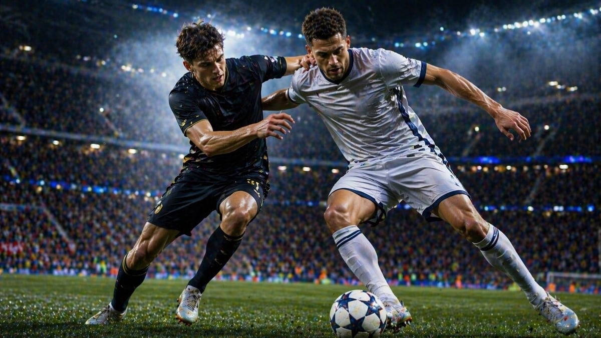 Två fotbollsspelare i ett spännande möte.