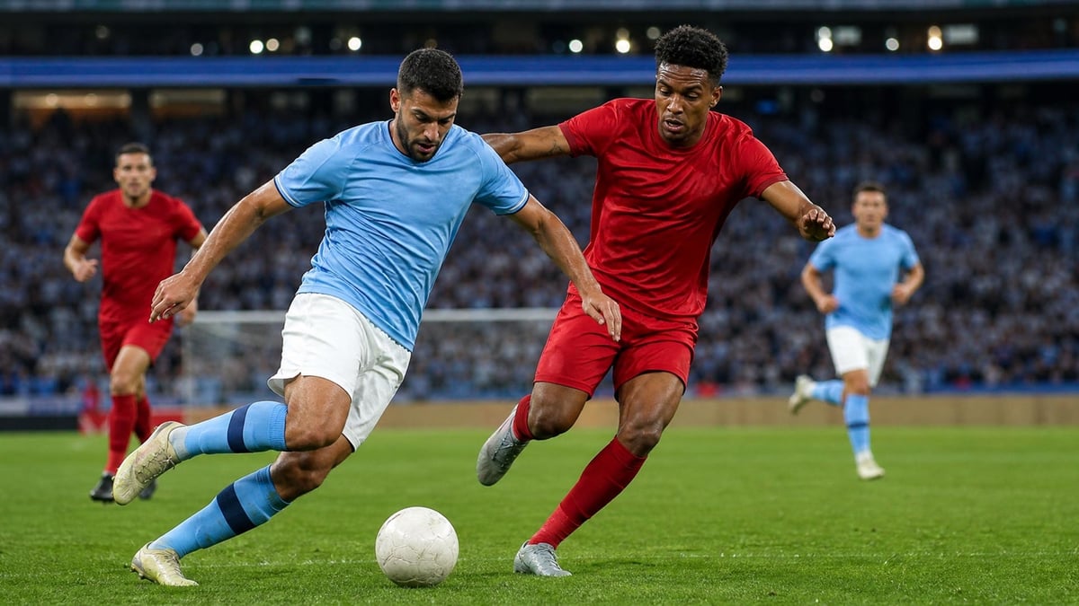 Två fotbollsspelare i Champions League.