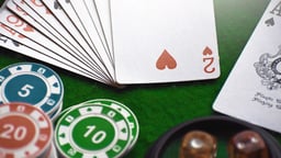 Kortlek och spelmarker i 1X2 live casino.