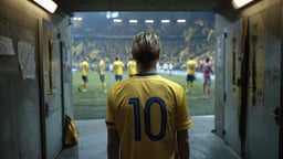 En fotbollsspelare för sig redo för att gå ut på planen.