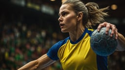 En handbollsspelare under ett dramatiskt ögonblick.