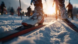 En närbild på en som tävlar i längdskidor.