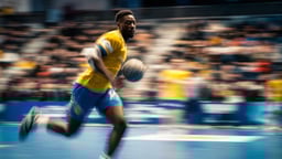 En handbollsspelare rusar över planen i handbolls-EM.