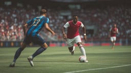 Två spelare i en stor fotbollsmatch.