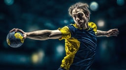 En handbollsspelare i en lagtröja med svenska färger. 