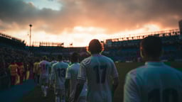 Ett fotbollslag kliver ut på en arena.