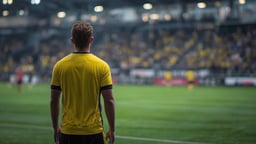 En fotbollsspelare på planen i en stormatch.