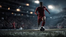 En fotbollsspelare springer mot en boll.