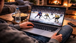 En person som bettar och streamar en NHL match.