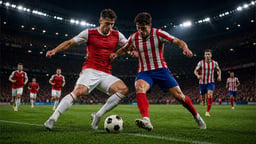 Två spelare tävlar om bollen i en Champions League-match