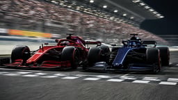 Två F1-bilar i kamp på mållinjen